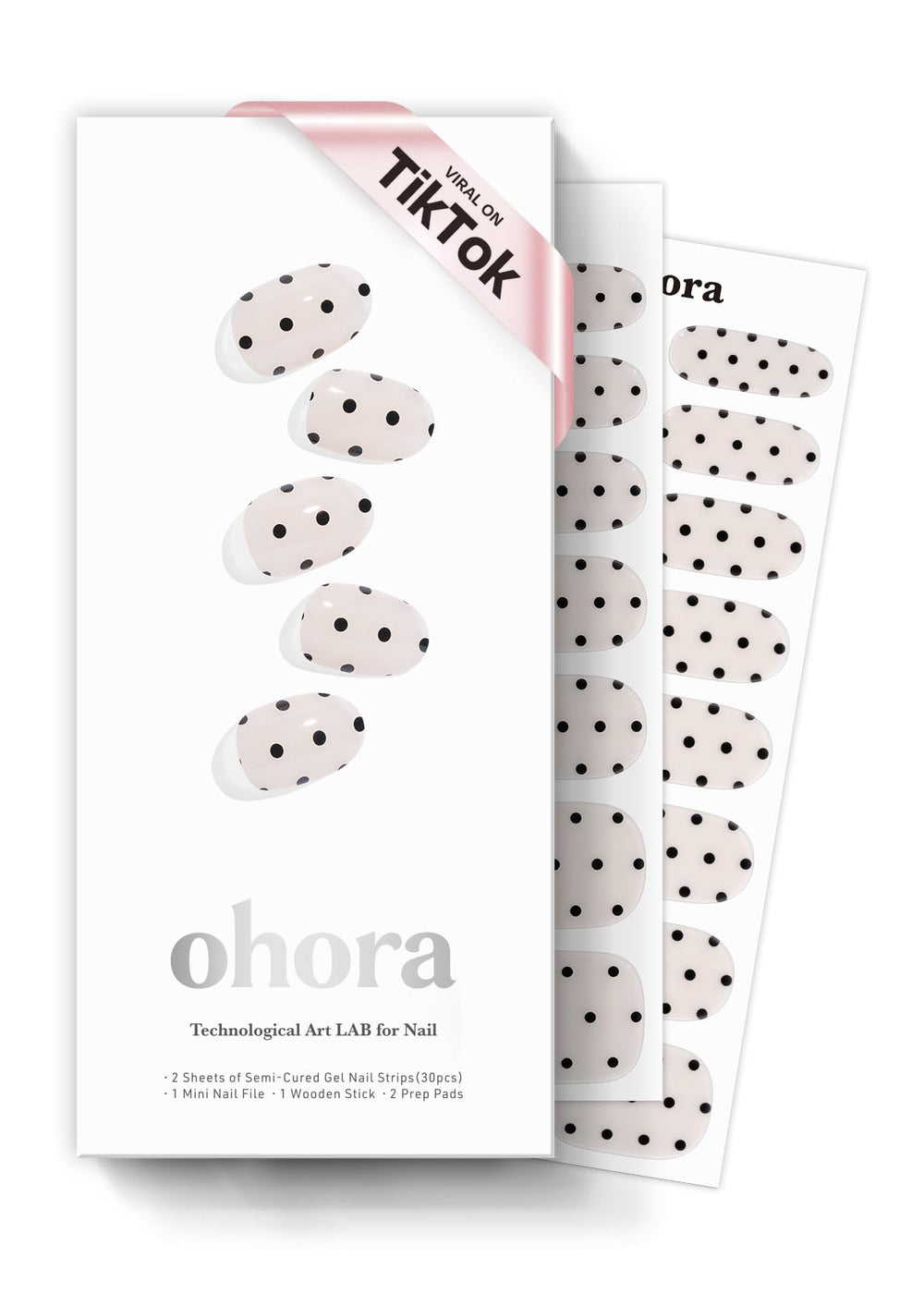 ohora polka noir nail wraps box shows 30 wraps and tools for at-home manicure