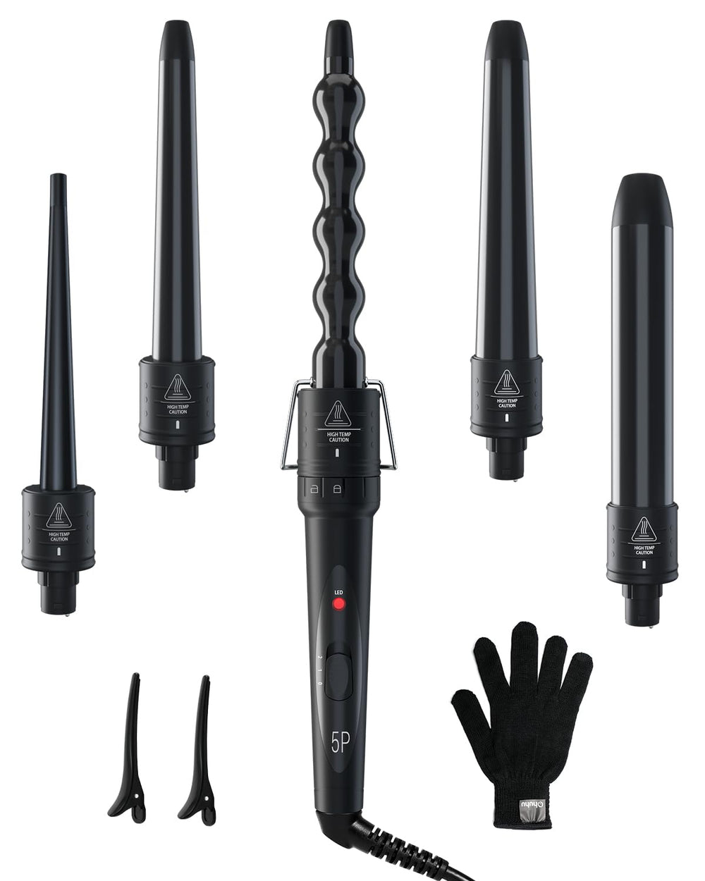 Ohuhu 5-in-1 curling wand with small barrel for tight curls at home.