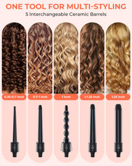Ohuhu curling wand set with mid-small barrel for versatile curls.