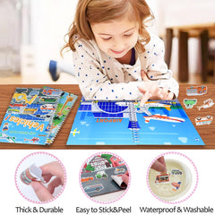 OIBUTUR jelly sticker book, vehicles scene 04, 42 vehicle stickers for varied scenes
