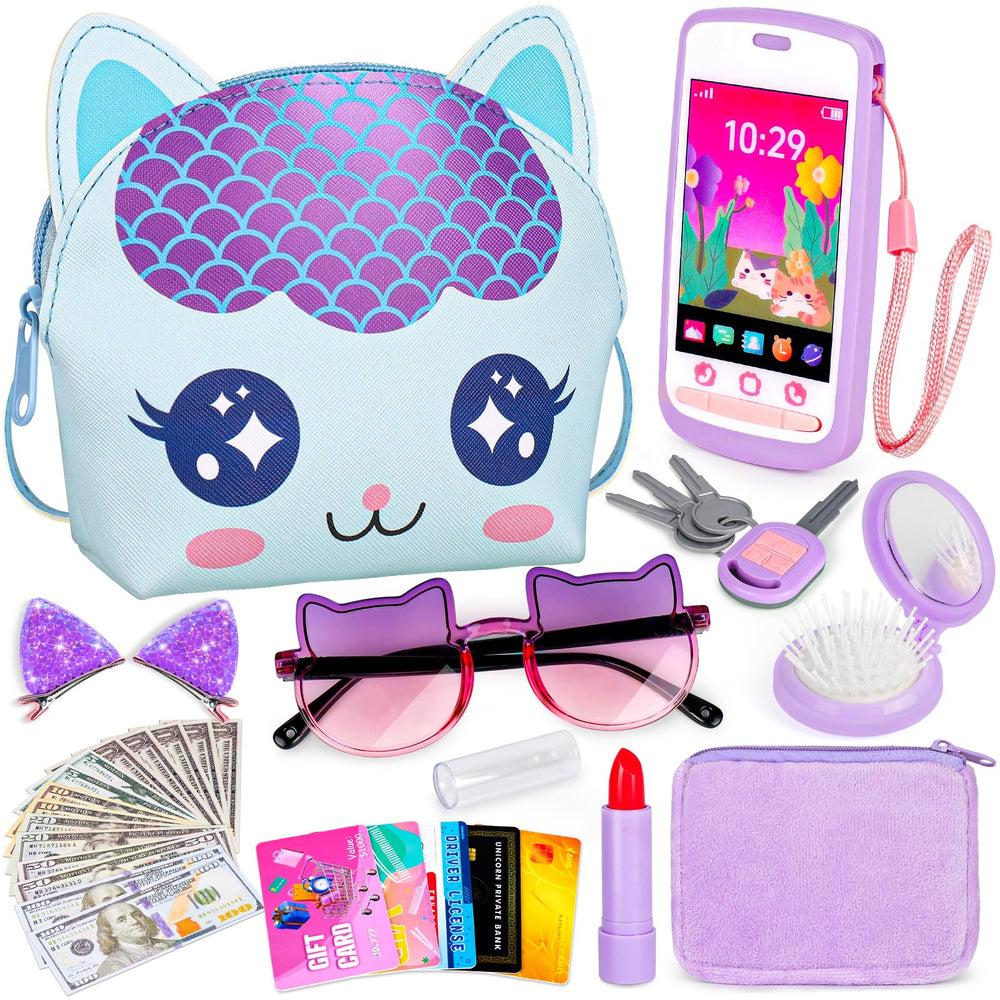 Oisacirg Toddler Play Purse cat bag for imaginative dress-up and pretend shopping