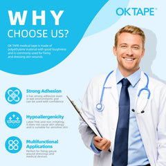 OK TAPE OKPore hypoallergenic latex-free tape provides gentle adhesion for sensitive skin.
