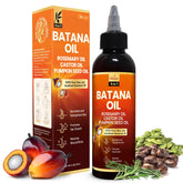 Okaga Batana Oil bottle front shows rosemary-infused nourishment for scalp and hair.