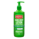 O'Keeffe's Hand and Body Lotion bottle with 12 oz pump for daily hydration.