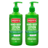 O'Keeffe's Hand and Body Lotion pump bottle, 12 oz, for daily moisture and hydration.