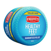 O'Keeffe's Healthy Feet foot cream in a jar ready to moisturize dry feet.