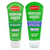 O'Keeffe's Working Hands cream tube being held for application, quick moisturization shown