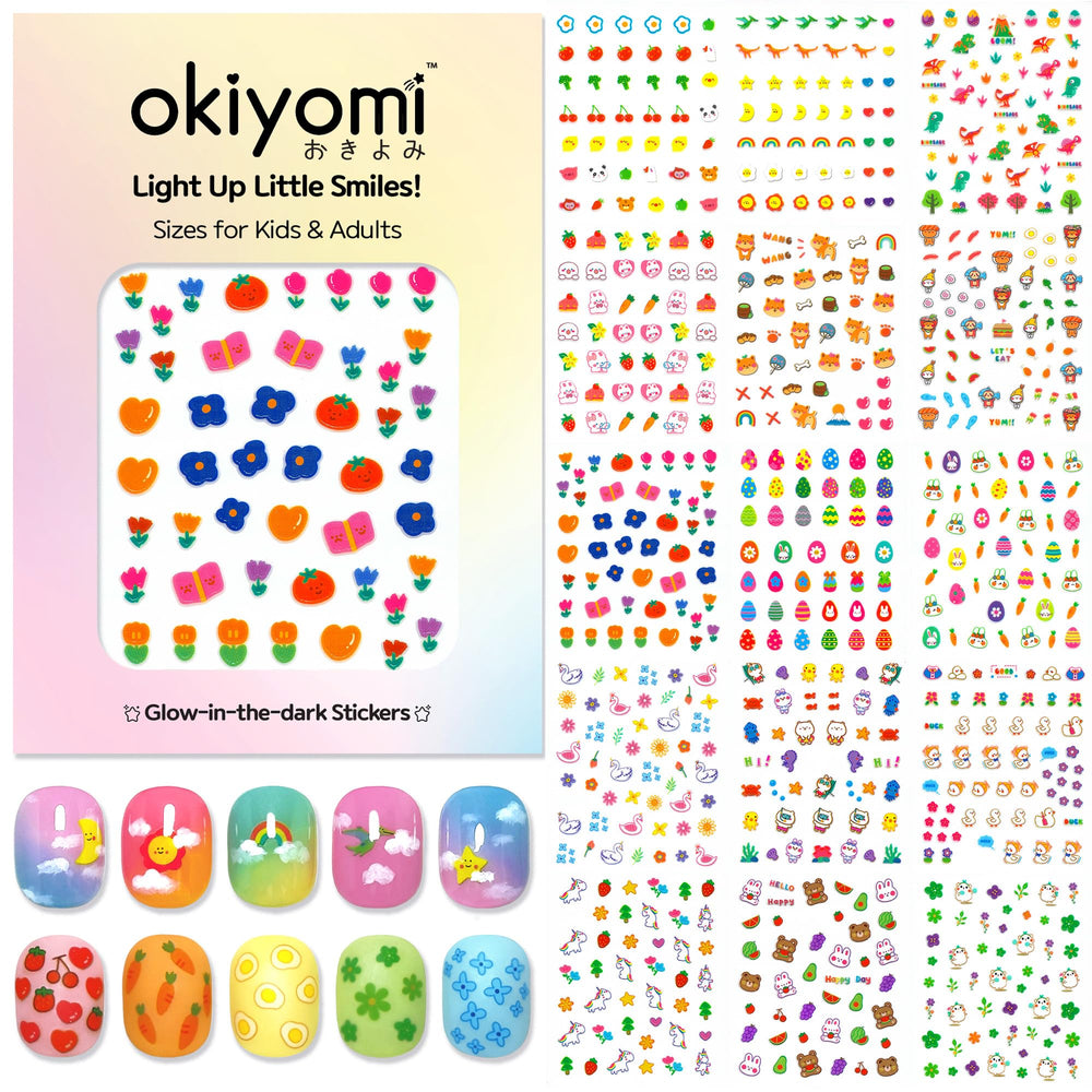 Okiyomi flowers nail stickers for kids—easy, quick art that lasts.
