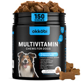OKKÖBI dog vitamins 150-chew bottle supports daily immune and vitality.