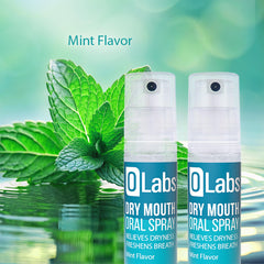 Olabs Dry Mouth Spray bottle close-up with mint mist
