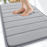OLANLY memory foam bath mat front view in gray showing fast moisture absorption