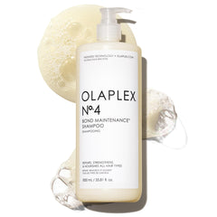 Olaplex N°4 bottle with rich lather for smoother, shinier hair.