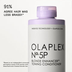 Olaplex N°5P purple conditioner jar close-up highlights smoothing and shine.