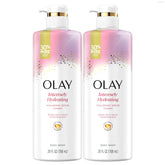 Olay Body Wash bottle pour shows intense hydration for dry skin.