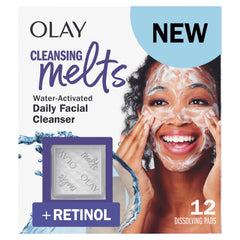 Olay Cleansing Melts pad dissolving in water to begin cleansing and lifting oils