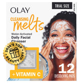 Olay Cleansing Melts pad dissolving in water to begin a gentle cleanse