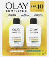 Olay Complete SPF 40 moisturizer bottle front with daily hydration and sun protection.