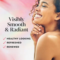 Olay Fresh Radiance bottle sideview highlights the elegant packaging and radiant formula.