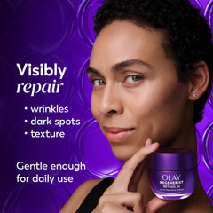 Olay Regenerist Retinol Night Cream fragrance-free label, ideal for sensitive skin.
