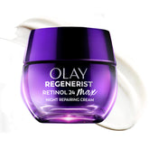 Olay Regenerist Retinol24 Max cream bottle shown for nightly hydration