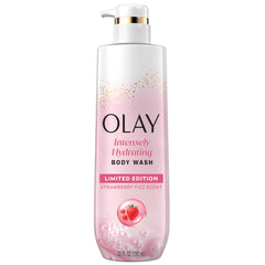 Olay Strawberry Fizz bottle shows the limited-edition scent for a refreshing shower ritual