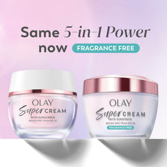 Olay Super Cream SPF 30 bottle back highlights lightweight protection