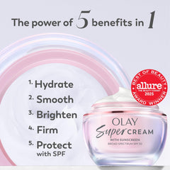 Olay Super Cream SPF 30 texture close-up to suggest lightweight hydration