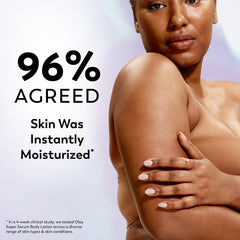 Olay Super Serum Hand & Body Lotion color swatches indicate premium care.