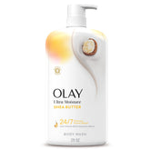 Olay Ultra Moisture Body Wash with Shea Butter bottle front view highlighting hydration