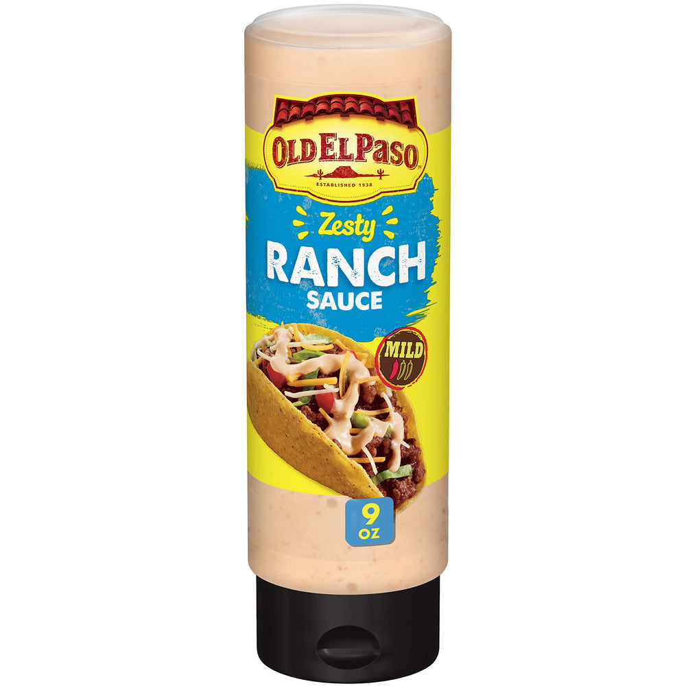 Old El Paso Zesty Ranch Taco Sauce bottle front showing flavor ready to squeeze