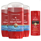 Old Spice Aqua Reef deodorant stick application for smooth, odor protection.