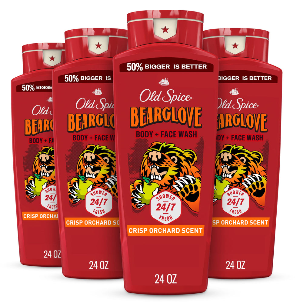 Old Spice Bearglove bottle pour showing crisp scent for daily shower