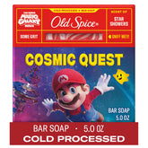 Old Spice Cosmic Quest bar soap close-up with Juicy Pear and Cedarwood aroma.
