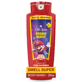 Old Spice Cosmic Quest bottle pouring for daily body and face cleanse.