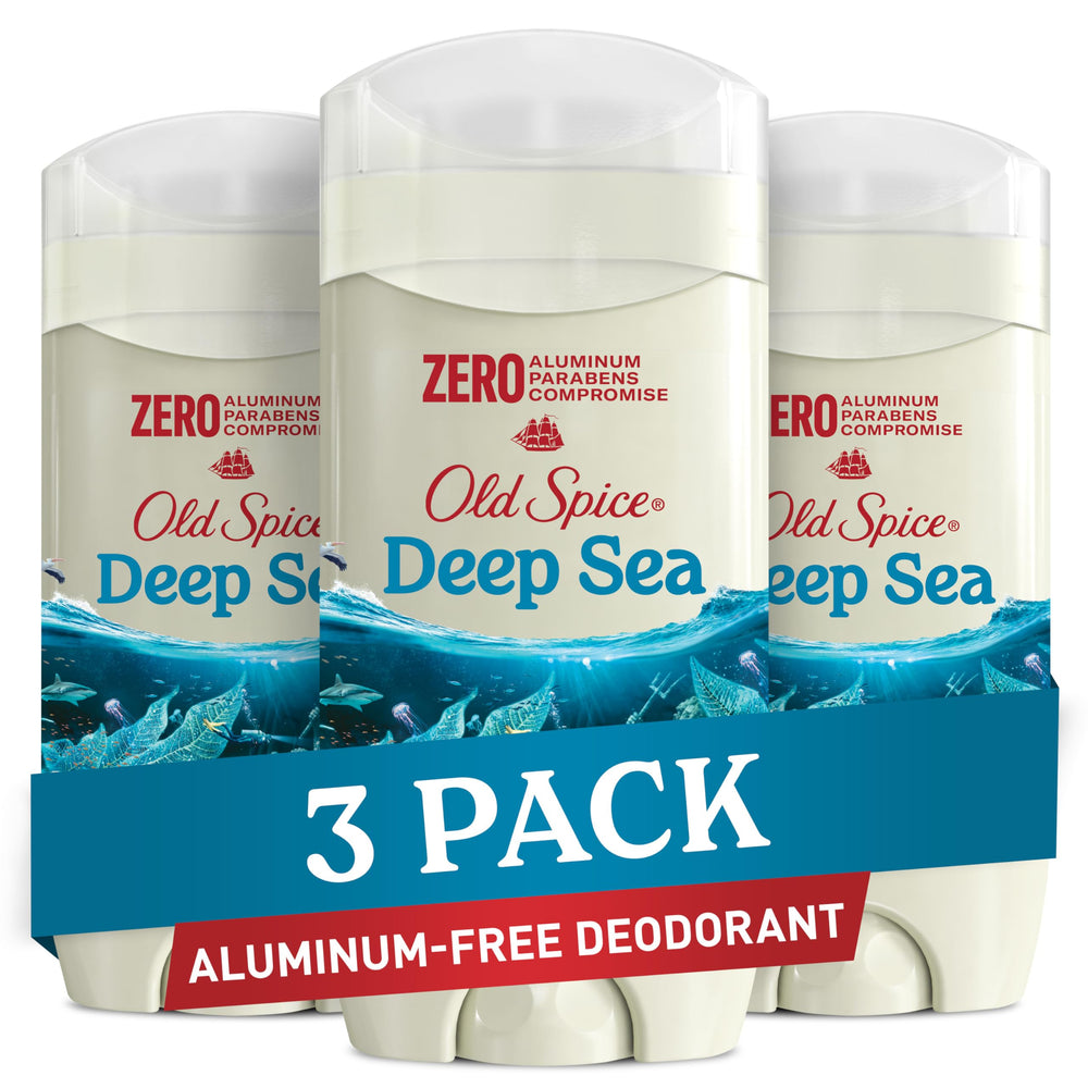 Old Spice Deep Sea deodorant front pack3 for daily aluminum-free protection.