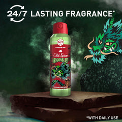 Old Spice Dragonblast spray in action demonstrates quick odor-fighting delivery for active days.