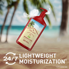 Old Spice hands applying lotion with non-greasy finish on dry skin.