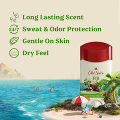Old Spice Fiji packaging close-up with palm tree design.