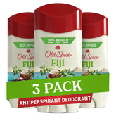 Old Spice Fiji palm tree scent solid antiperspirant for all-day freshness.