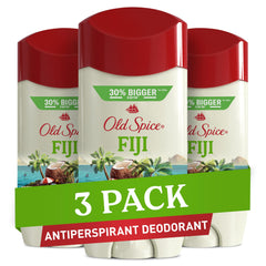Old Spice Fiji palm tree scent solid antiperspirant for all-day freshness.