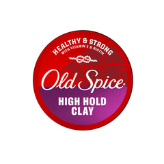 Old Spice High Hold Clay bottle close-up for bold, non-crunch style