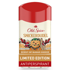 Old Spice Holidude Snickerdudel deodorant stick with festive packaging.