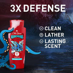 Old Spice Krakengard lather foam highlights rich cleansing