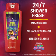 Old Spice Space Mischief bottle side view highlights 2-in-1 wash.