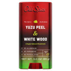 Old Spice Spice Alchemist deodorant bottle with Yuzu Peel White Wood for daily freshness.