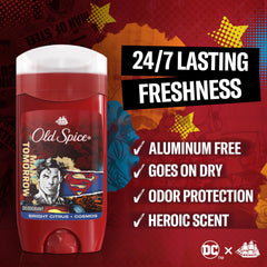 Old Spice Superman 24/7 protection against odor for daily wear.