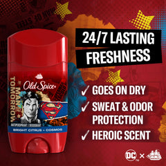 Old Spice Superman Bright Citrus and Cosmos scent bottle for long-lasting fragrance.