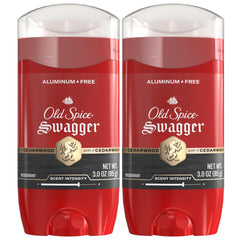 Old Spice Swagger deodorant stick front view showing aluminum-free formula for daily freshness.