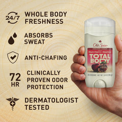 Old Spice Black Cherry + Bourbon scent delivers long-lasting freshness.