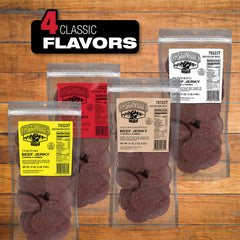 Old Trapper Double Eagle hot spicy smoked meat snacks on display suggests portable protein.